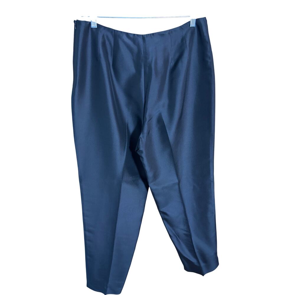 Talbots Pure Silk Black Ankle Pants Size 14 High Rise Satin Dress Trousers - Picture 2 of 5